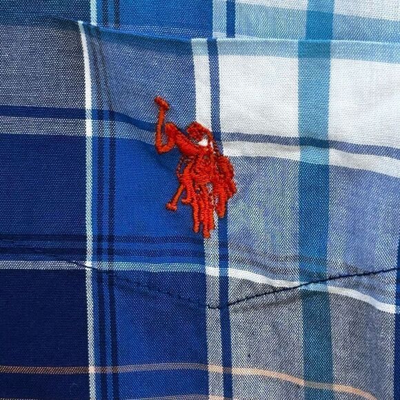 U.S. Polo Assn Button Down Shirt Men's XL Blue Plaid Classic Short Sleeve - Picture 11 of 13